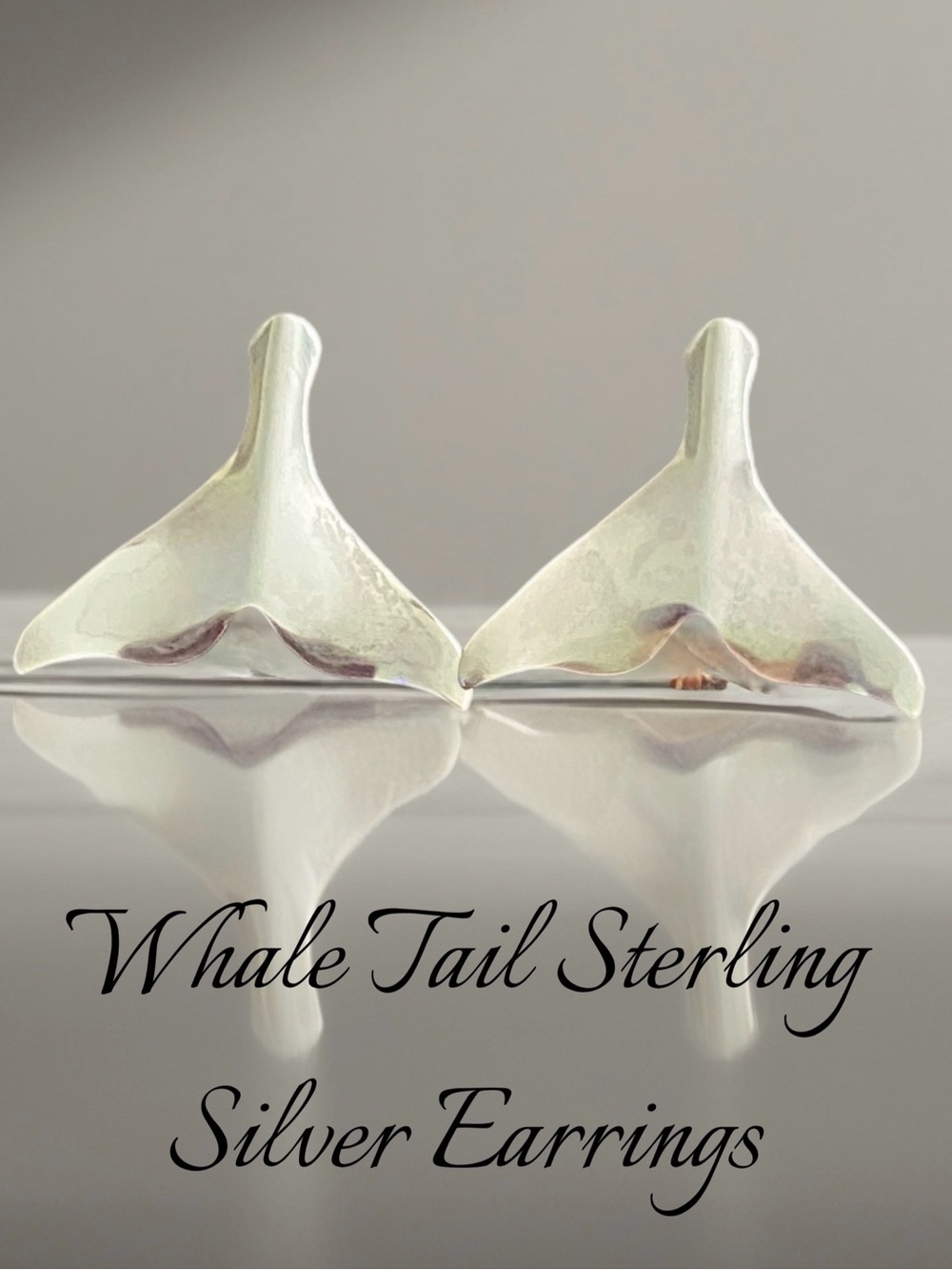 Sterling Silver Whale Tail Studs Earrings - Silver
